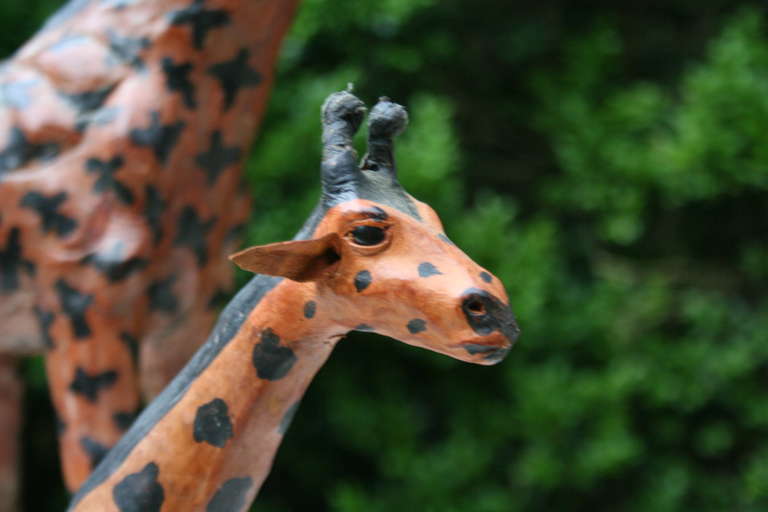 Vintage Leather-Clad Giraffe Family In Excellent Condition In Asheville, NC
