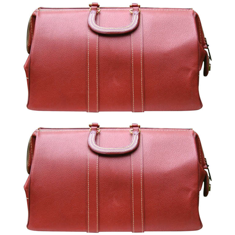 Pair of Vintage Red Leather Bags For Sale