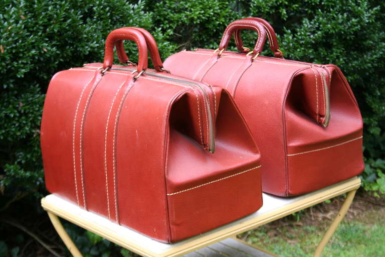 Pair of Vintage Red Leather Bags For Sale 1