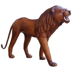 Vintage Lifesize Leather Lion Statue