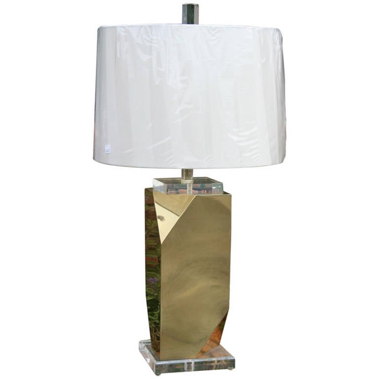 Brass and Acrylic Table Lamp in the Manner of Curtis Jere For Sale