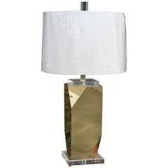 Brass and Acrylic Table Lamp in the Manner of Curtis Jere