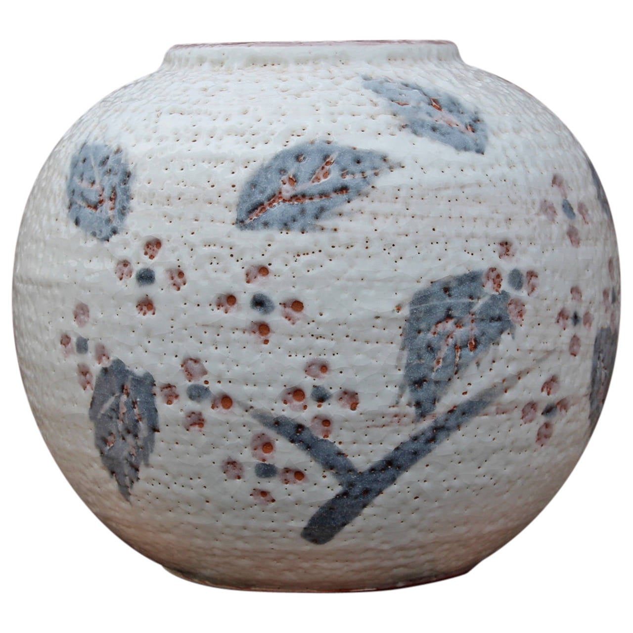Fine Japanese Studio Floral Ceramic Vase For Sale