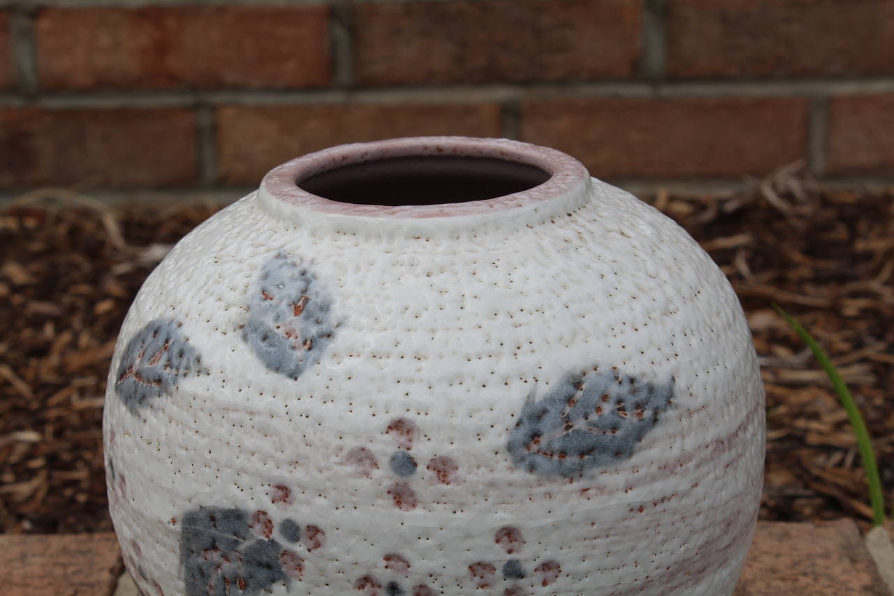 Mid-Century Modern Fine Japanese Studio Floral Ceramic Vase For Sale