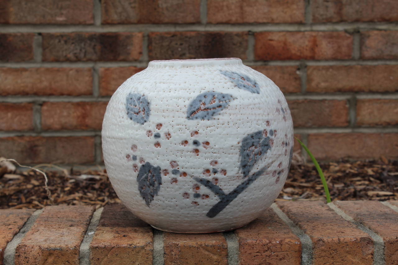 20th Century Fine Japanese Studio Floral Ceramic Vase For Sale