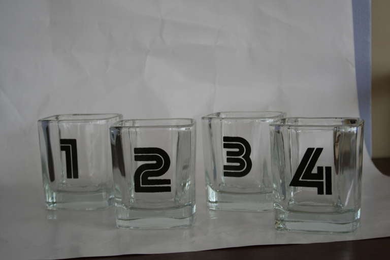 Set of Four Vintage Numbered Cocktail Glasses
