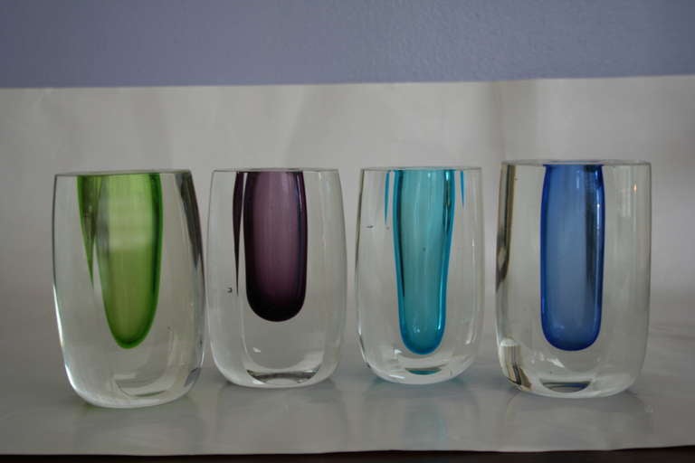 Set of Four Stromberg Sommerso Scandinavian Glass Vases