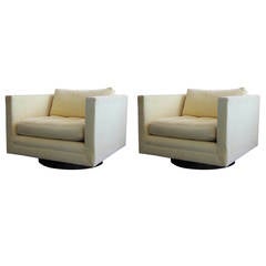 Pair of Swivel Cube/Club Chairs by Harvey Probber