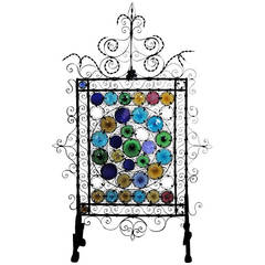 Early 20th Century Glass and Iron Fireplace Screen