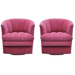 Pair of Barrel Back Swivel Lounge Chairs