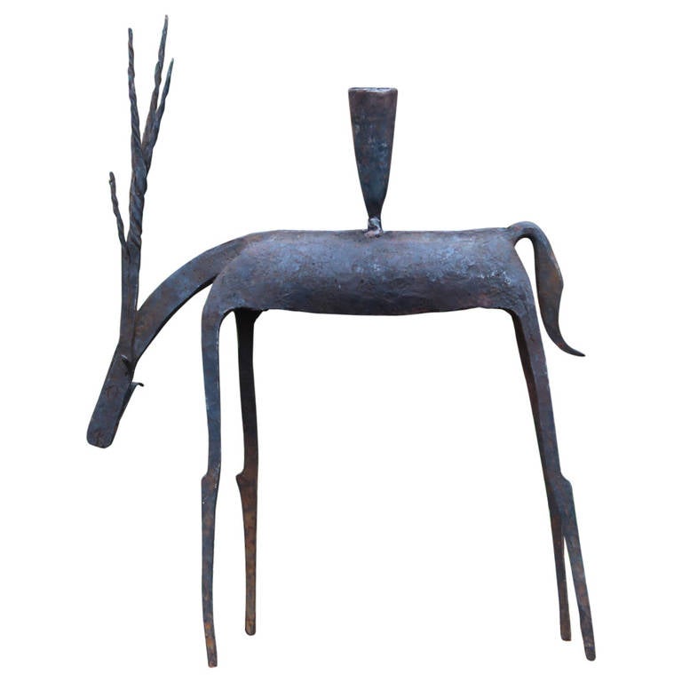 Wrought Iron Antelope Candleholder For Sale