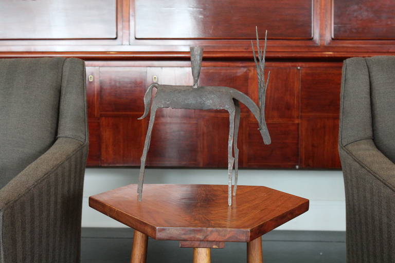 Mid-20th Century Wrought Iron Antelope Candleholder For Sale