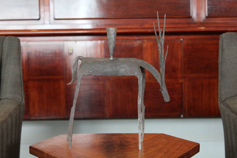 Steel Wrought Iron Antelope Candleholder For Sale