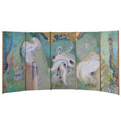 Five-Panel Oil on Canvas Folding Screen by Doris Dillon