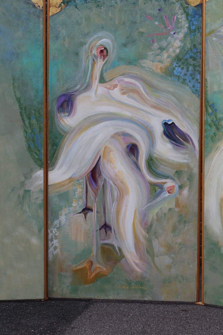 Five-Panel Oil on Canvas Folding Screen by Doris Dillon 2