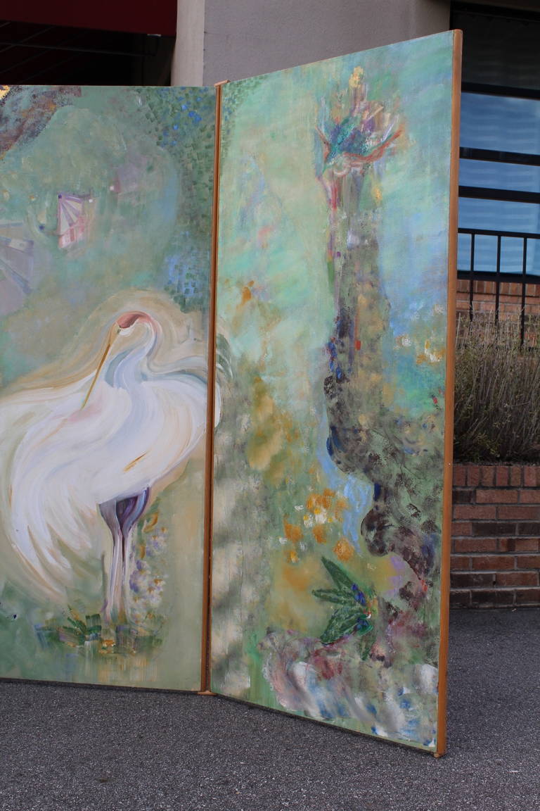 20th Century Five-Panel Oil on Canvas Folding Screen by Doris Dillon