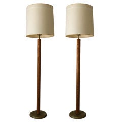 Pair of Nessen Oak and Brass Floor Lamps