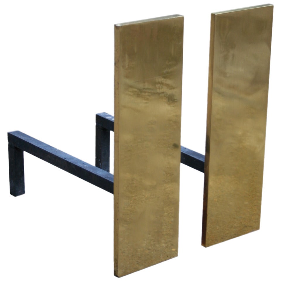 Pair of Vintage Modernist Brass Andirons