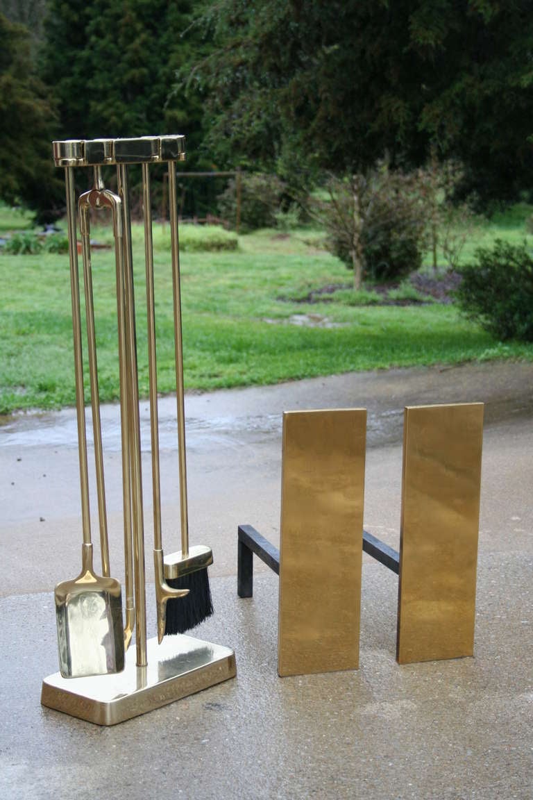 Pair of Vintage Modernist Brass Andirons 2
