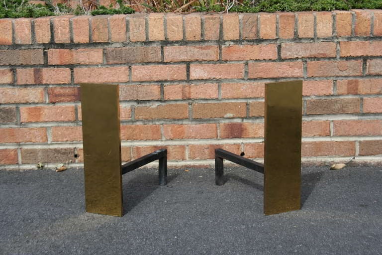 American Pair of Vintage Modernist Brass Andirons