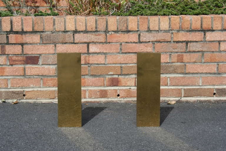 Late 20th Century Pair of Vintage Modernist Brass Andirons
