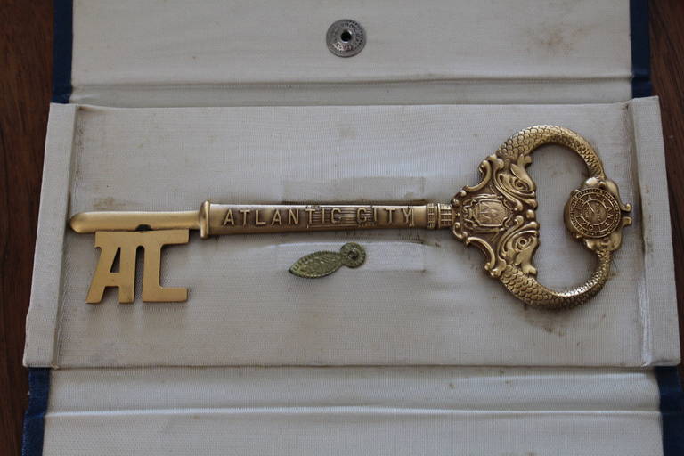 An official 1930s key to the city of Atlantic City presented by Mayor Charles D. White. Mayor White held the city's top job from 1935-1940. It is unclear who the key was presented to.
Key remains in its original envelope along with a business card