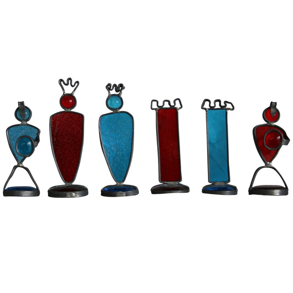 A Studio Art Glass and Alabaster Chess Set