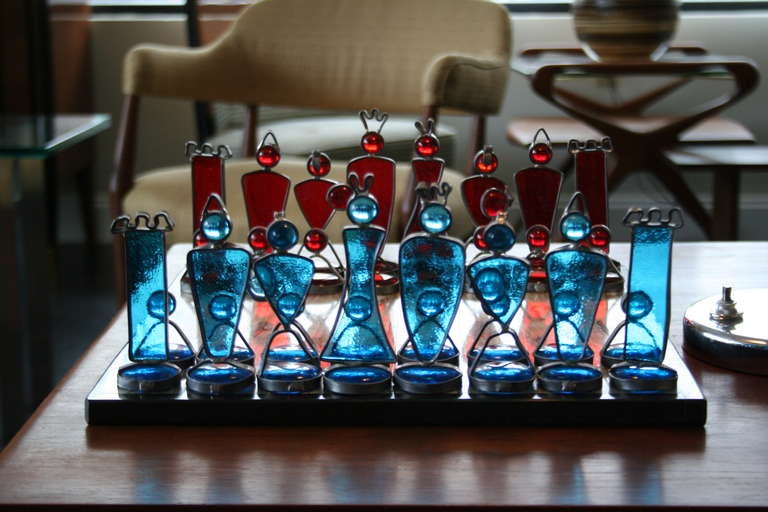 A Studio Art Glass and Alabaster Chess Set In Good Condition In Asheville, NC