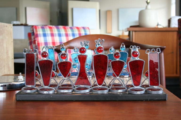 Mid-Century Modern A Studio Art Glass and Alabaster Chess Set