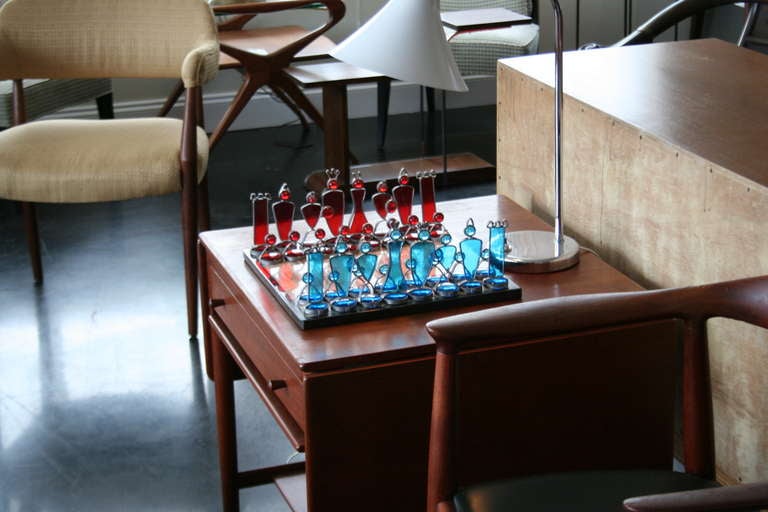 Steel A Studio Art Glass and Alabaster Chess Set