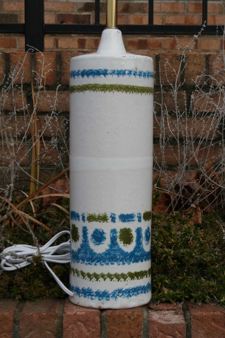 Pottery A Cylindrical Italian Ceramic Table Lamp For Sale