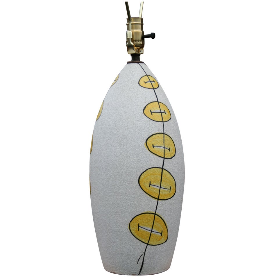 An Italian White and Yellow Ceramic Table Lamp For Sale