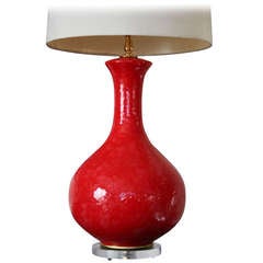 A Vibrant Red Ceramic and Lucite Table Lamp