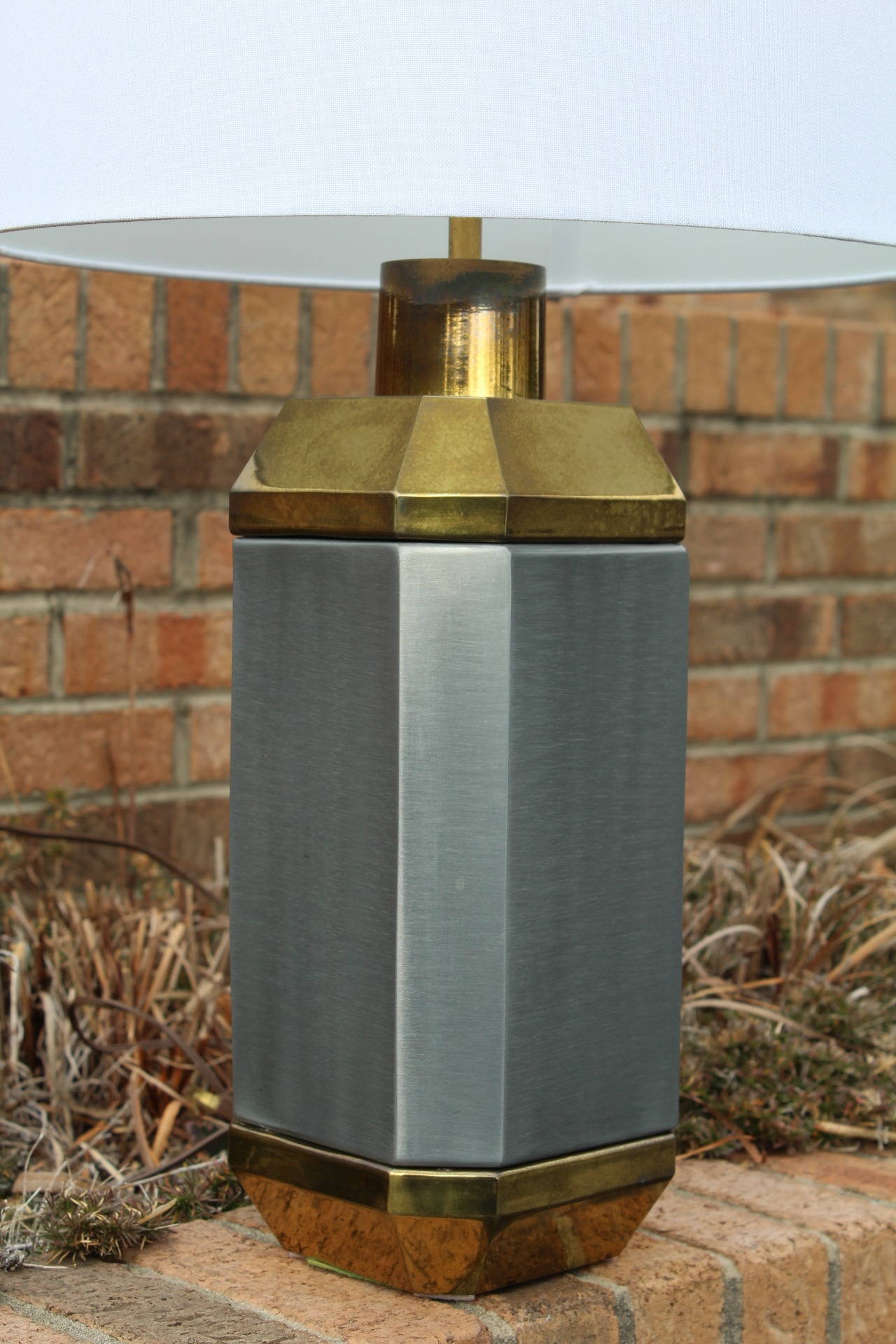 American Brushed Steel and Brass Table Lamp by Chapman