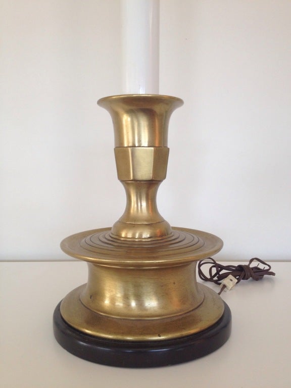 American Pair of Brass Candlestick Table Lamps by Frederick Cooper For Sale