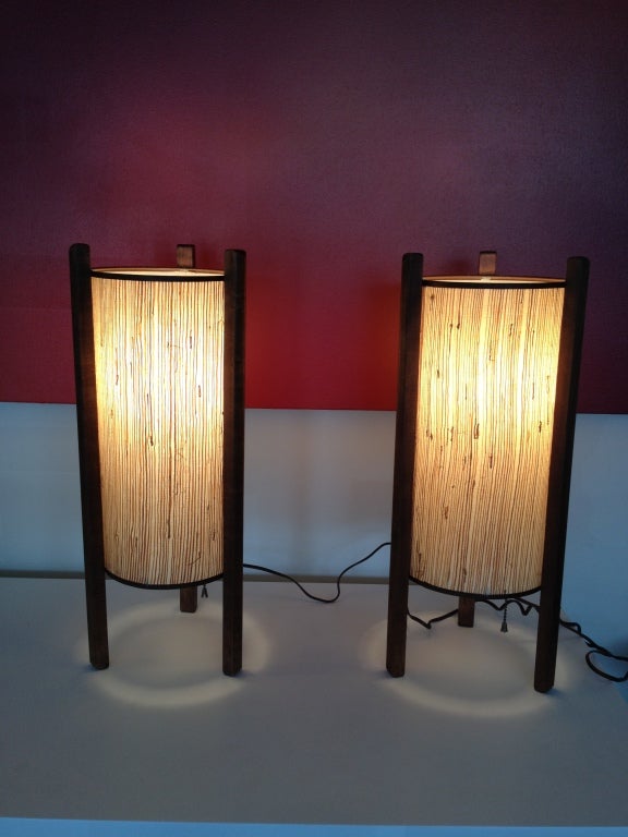 Cherry Pair of Noguchi Style Table Lamps For Sale