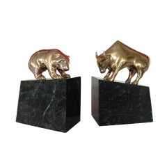 Pair of Bull and Bear Brass Bookends