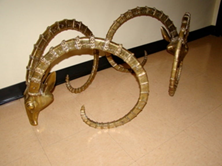 Ibex Sculptural Brass Gazelle Rams Head Coffee Table After Chervet In Excellent Condition In Atlanta, GA