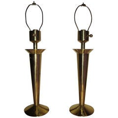 Pair of Mid-Century Sculptural Brass Lamps