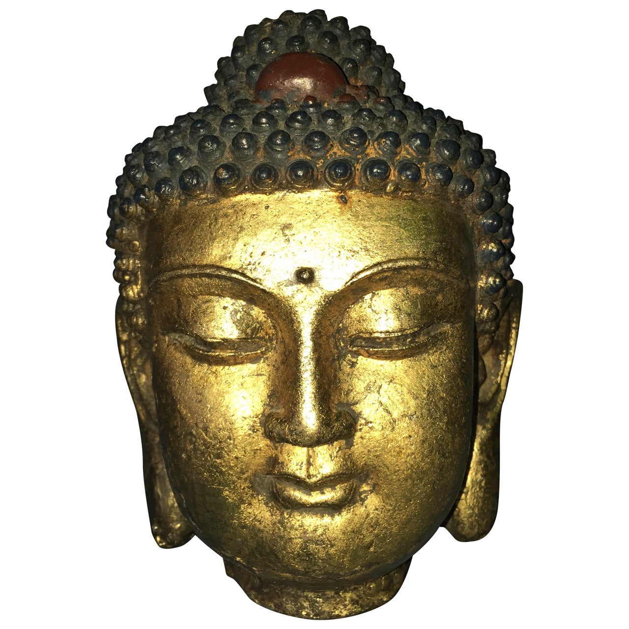 Gilded Buddha Mid-Century Head Sculpture