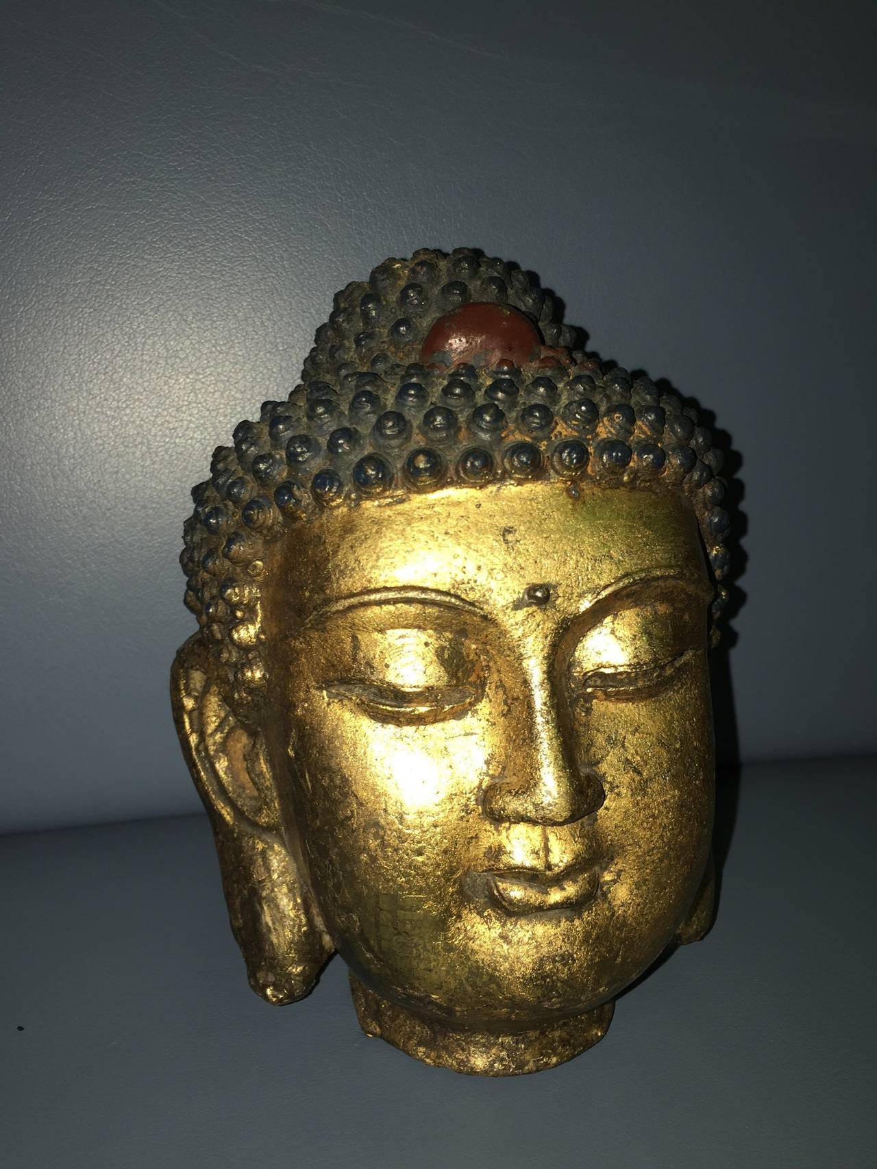Unknown Gilded Buddha Mid-Century Head Sculpture