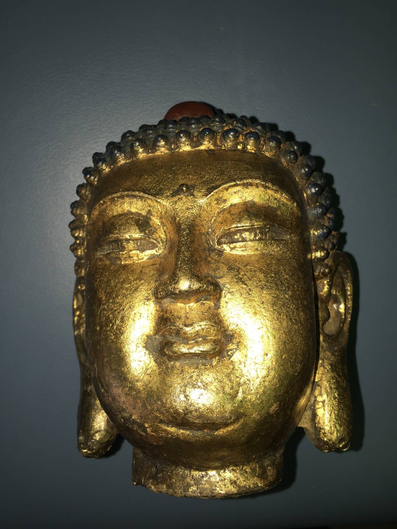Gilded Buddha Mid-Century Head Sculpture 1