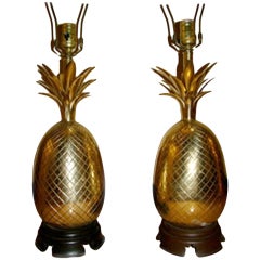 Pair of Large Brass Pineapple Table Lamps