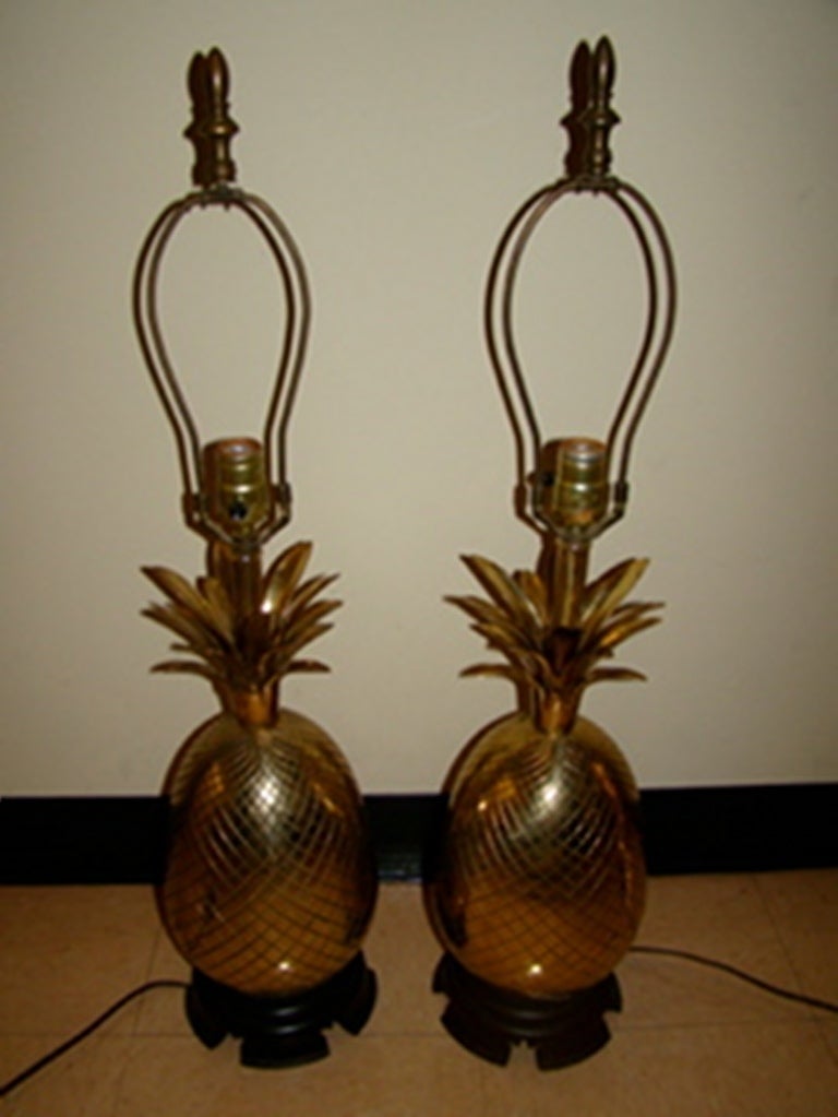 Pair of Large Brass Pineapple Table Lamps In Excellent Condition In Atlanta, GA