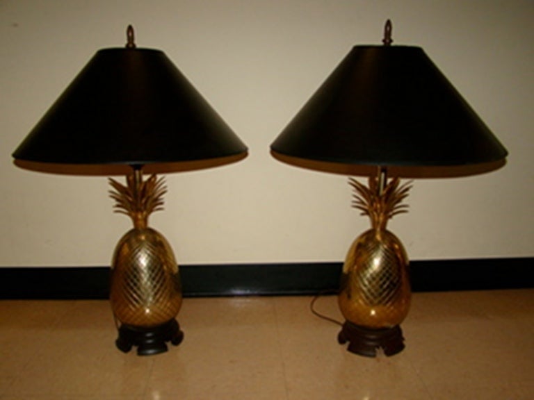 Pair of Large Brass Pineapple Table Lamps 1