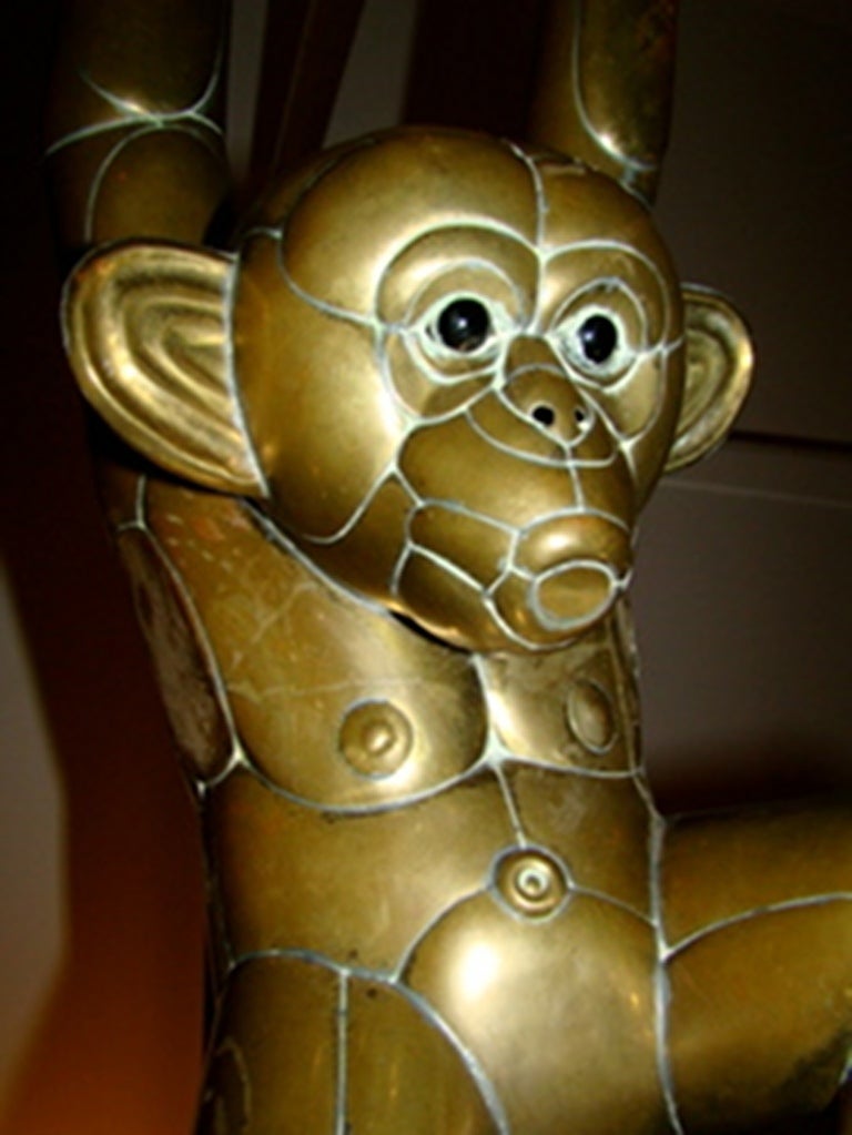 Sergio Bustamante Signed Mixed Metal Hanging Monkey Sculpture In Good Condition In Atlanta, GA