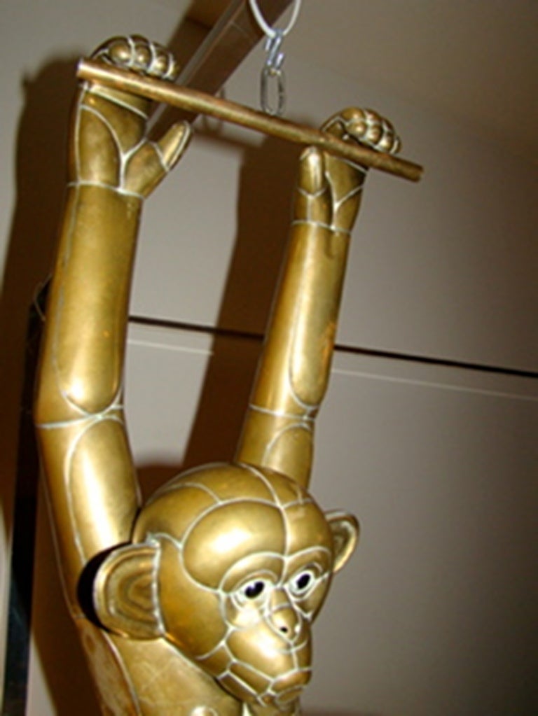 Mid-20th Century Sergio Bustamante Signed Mixed Metal Hanging Monkey Sculpture