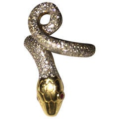 Antique 18-Karat Gold and Diamond Snake Ring