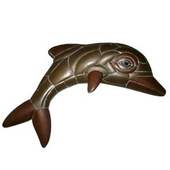 Sergio Bustamante Mixed Metal Dolphin Wall Hanging Sculpture