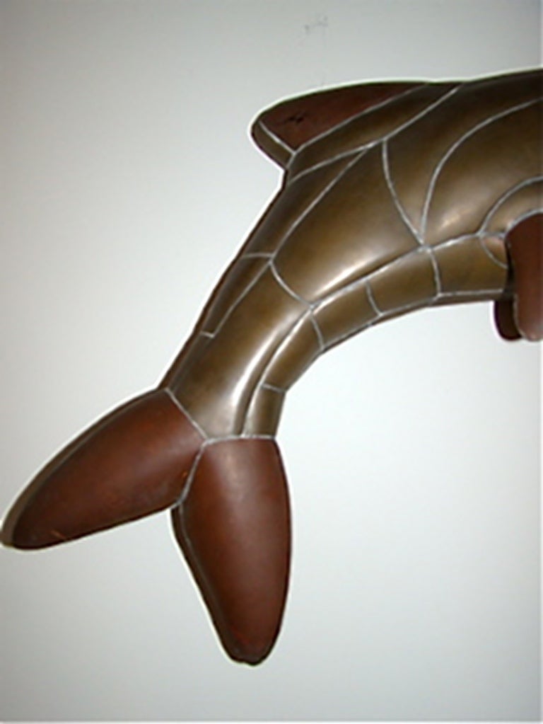 Sergio Bustamante Mixed Metal Dolphin Wall Hanging Sculpture In Excellent Condition In Atlanta, GA